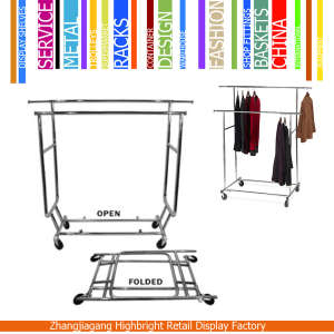 Double Bar Foldable Rolling Clothes Rack